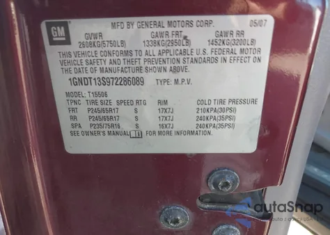 2007 Chevrolet Trailblazer Ls из США, поврежденный, VIN 1GNDT13S972286089